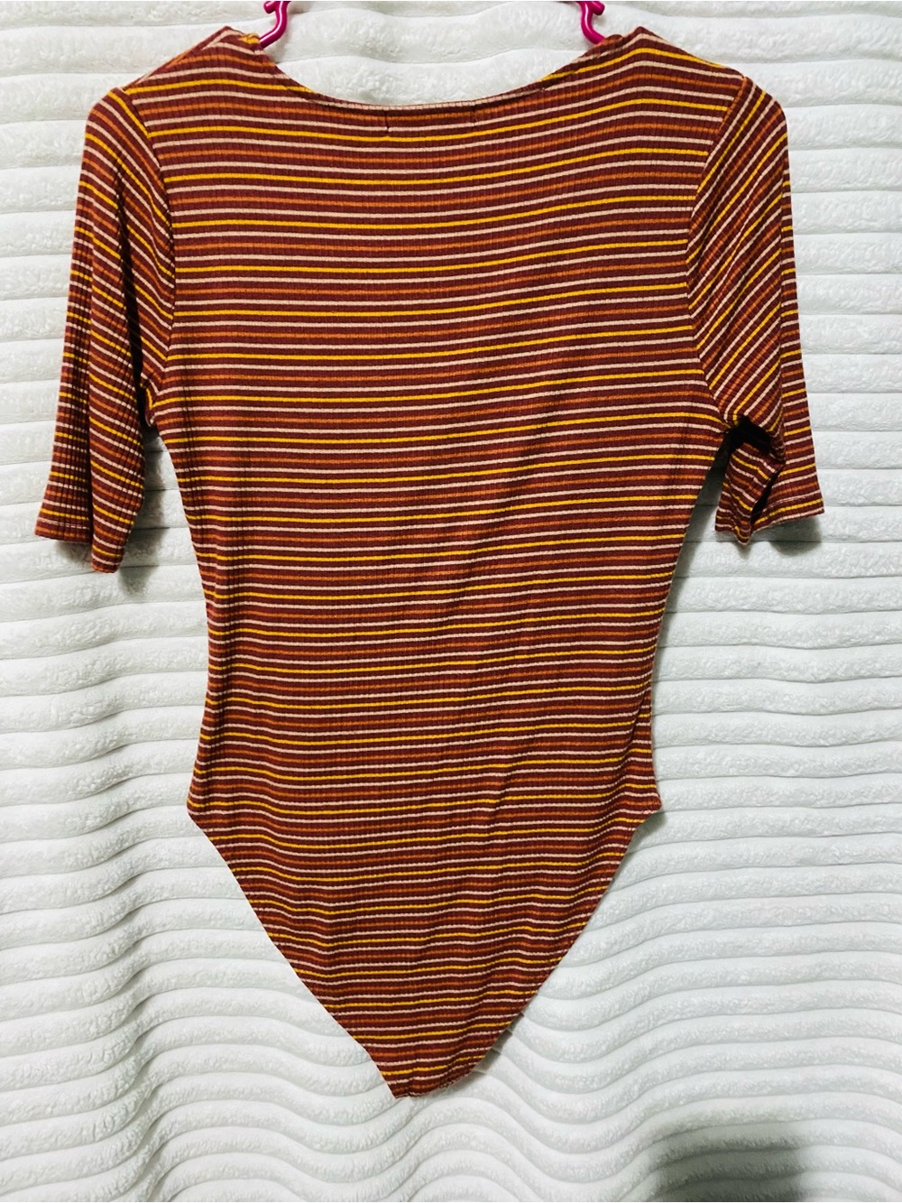 Forever 21 Rust, Mustard & Cream Striped V-Neck Ribbed Bandeau Bodysuit - Picture 6 of 6